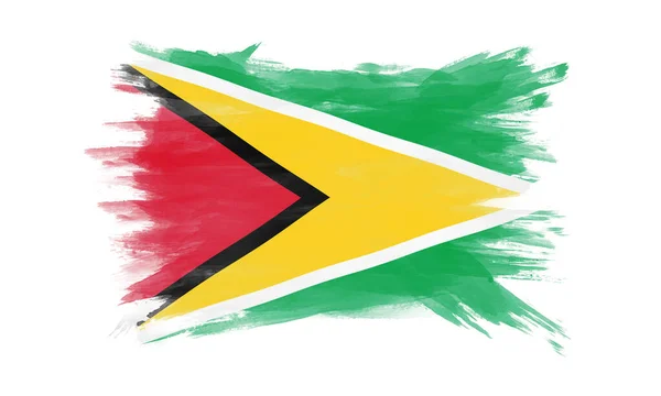 Мазок Кистью Флага Гайаны Национальный Флаг Белом Фоне — стоковое фото