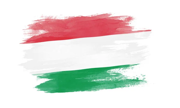Maďarská Vlajka Tahu Štětcem Národní Vlajka Bílém Pozadí — Stock fotografie