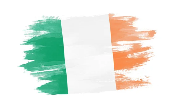 Ierland Vlag Borstel Slag Nationale Vlag Witte Achtergrond — Stockfoto
