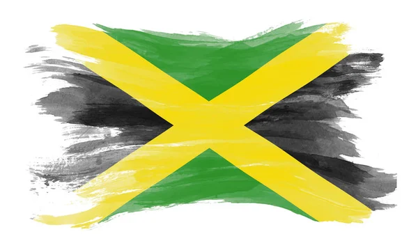 Jamaica Vlag Penseel Slag Nationale Vlag Witte Achtergrond — Stockfoto