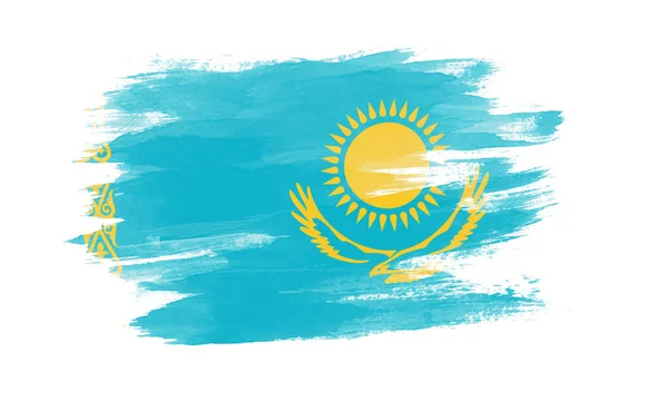 Golpe Pincel Bandera Kazajstán Bandera Nacional Sobre Fondo Blanco — Foto de Stock