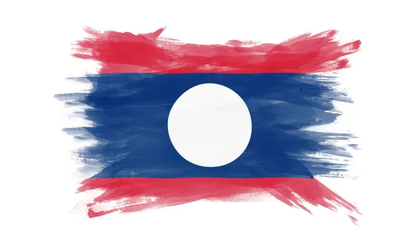 Laoská Vlajka Tahu Štětcem Národní Vlajka Bílém Pozadí — Stock fotografie