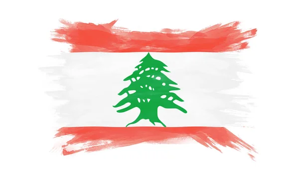 Libanon Vlag Borstel Slag Nationale Vlag Witte Achtergrond — Stockfoto