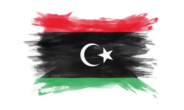 Libië Vlaggenborstel Slag Nationale Vlag Witte Achtergrond — Stockfoto