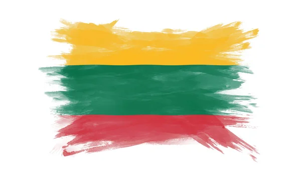 Litvánia Zászló Ecset Stroke Nemzeti Zászló Fehér Háttér — Stock Fotó