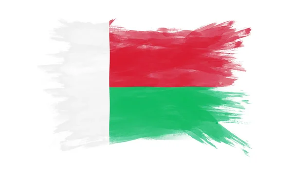 Madagaszkár Zászló Ecset Stroke Nemzeti Zászló Fehér Háttér — Stock Fotó