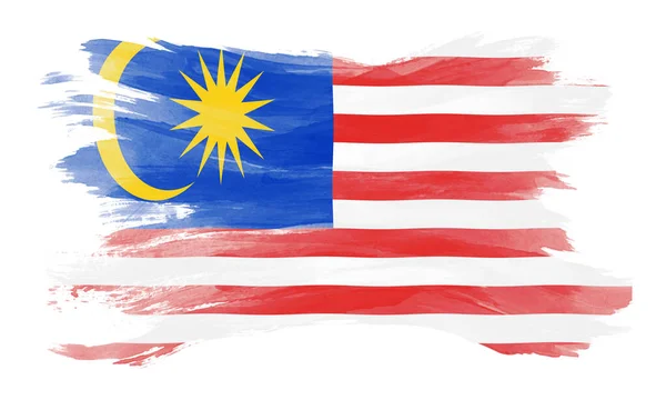 Malezya Bayrağı Fırça Darbesi Beyaz Arka Planda Ulusal Bayrak — Stok fotoğraf