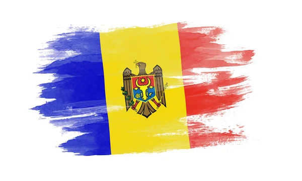 Flaga Mołdawii Pociągnięcie Pędzla Flaga Narodowa Białym Tle — Zdjęcie stockowe