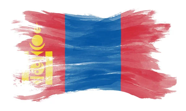 Moğolistan Bayrağı Fırça Darbesi Beyaz Arka Planda Ulusal Bayrak — Stok fotoğraf