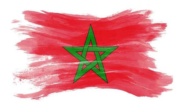 Marokko Vlag Borstel Slag Nationale Vlag Witte Achtergrond — Stockfoto