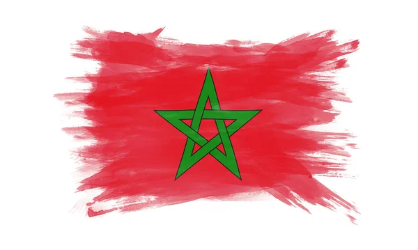 Coup Pinceau Drapeau Maroc Drapeau National Sur Fond Blanc — Photo