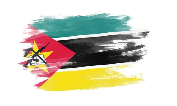 Mozambik Vlajka Tahu Štětcem Národní Vlajka Bílém Pozadí — Stock fotografie