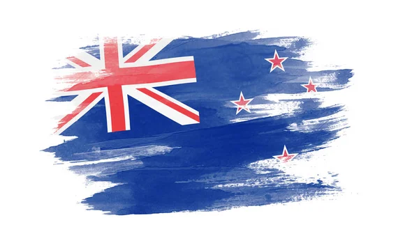 Zéland Zászló Ecset Stroke Nemzeti Zászló Fehér Háttér — Stock Fotó