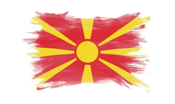 Észak Macedónia Zászló Ecset Stroke Nemzeti Zászló Fehér Háttér — Stock Fotó