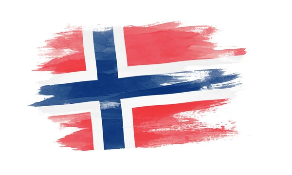 Norveç Bayrağı Fırça Darbesi Beyaz Arka Planda Ulusal Bayrak — Stok fotoğraf