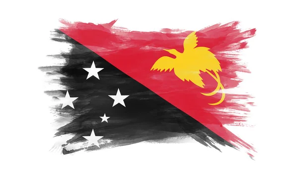 Papua Nya Guinea Flagga Pensel Stroke Nationell Flagga Vit Bakgrund — Stockfoto