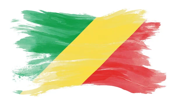 Republika Kongo Prapor Tahu Štětcem Národní Vlajka Bílém Pozadí — Stock fotografie