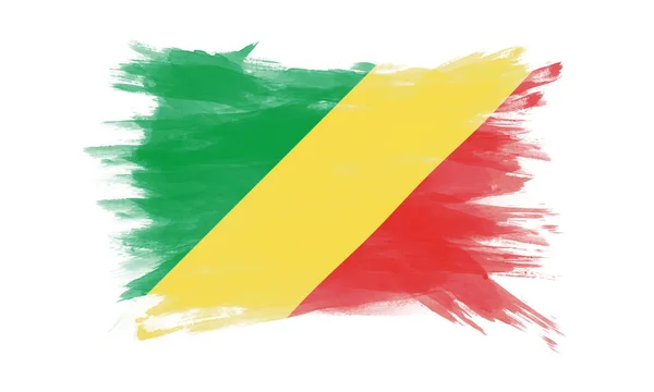 コンゴ共和国国旗ブラシストローク白を背景に国旗 — ストック写真