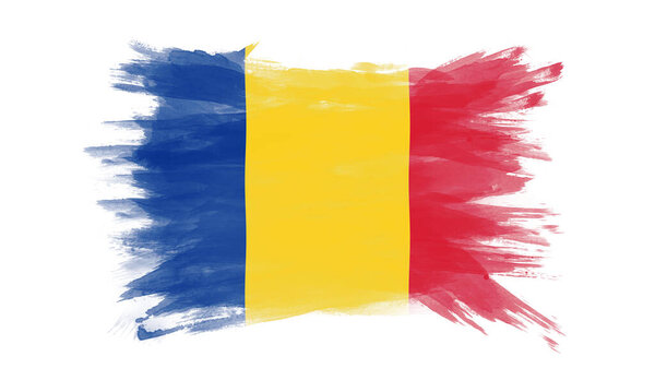 Romania flag brush stroke, national flag on white background