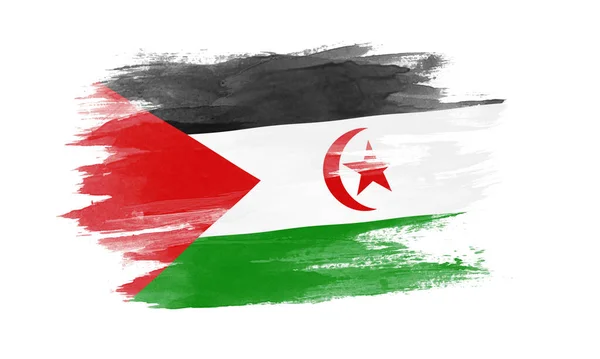 Sahrawi Arabische Democratische Republiek Vlaggenborstel Slag Nationale Vlag Witte Achtergrond — Stockfoto