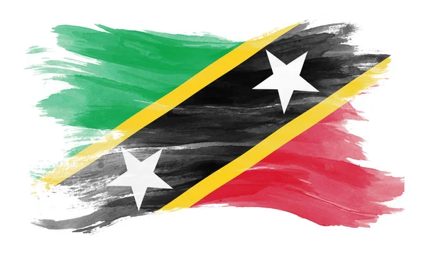 Saint Kitts Och Nevis Flagga Pensel Stroke Nationell Flagga Vit — Stockfoto