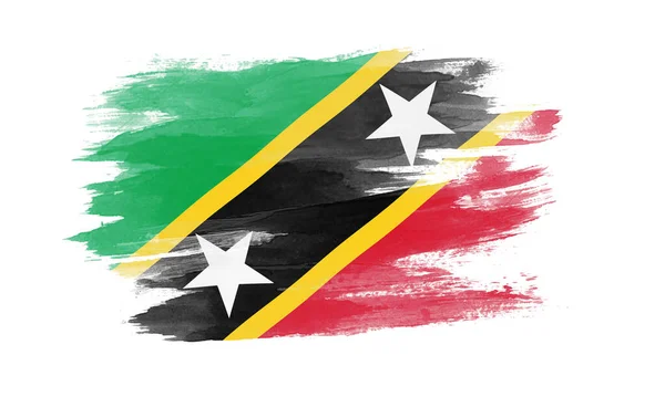 Saint Kitts Nevis Zászló Ecset Stroke Nemzeti Zászló Fehér Háttér — Stock Fotó
