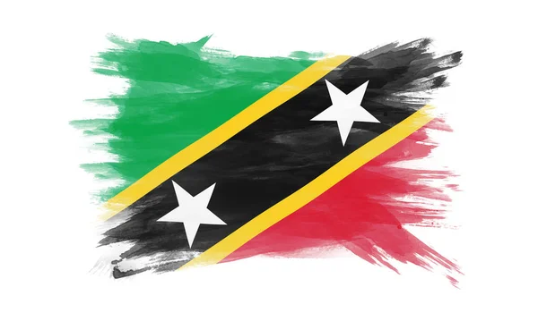 Saint Kitts Och Nevis Flagga Pensel Stroke Nationell Flagga Vit — Stockfoto