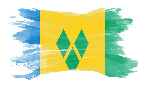 Svatý Vincent Vlajka Grenadiny Tahy Štětcem Národní Vlajka Bílém Pozadí — Stock fotografie