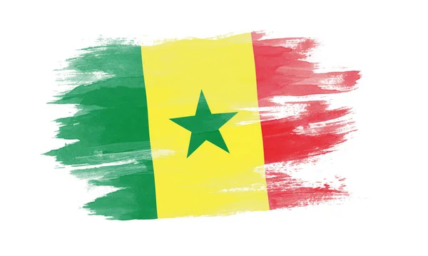 Szenegál Zászló Ecset Stroke Nemzeti Zászló Fehér Háttér — Stock Fotó