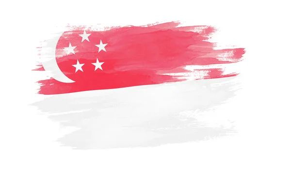 Singapur Bayrağı Fırça Darbesi Beyaz Arka Planda Ulusal Bayrak — Stok fotoğraf