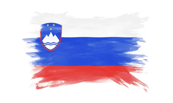 Slovenien Flagga Pensel Stroke Nationell Flagga Vit Bakgrund — Stockfoto