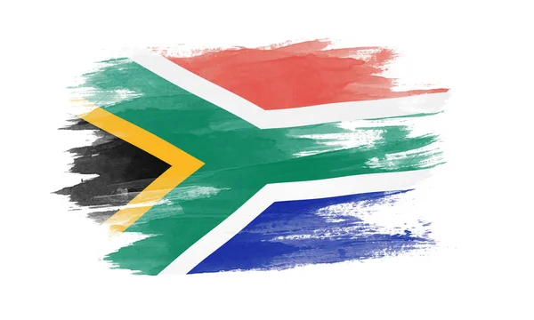 Sydafrika Flagga Pensel Stroke Nationell Flagga Vit Bakgrund — Stockfoto