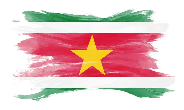 Suriname Zászló Ecset Stroke Nemzeti Zászló Fehér Háttér — Stock Fotó