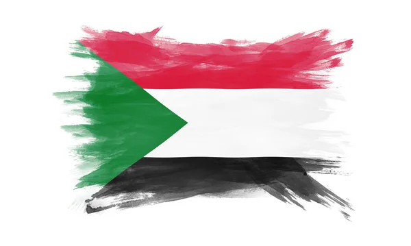 Pinselstrich Der Sudan Flagge Nationalflagge Auf Weißem Hintergrund — Stockfoto