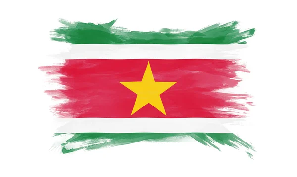 Suriname Zászló Ecset Stroke Nemzeti Zászló Fehér Háttér — Stock Fotó