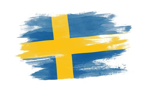 Шведский Флаг Мазок Кистью Национальный Флаг Белом Фоне — стоковое фото