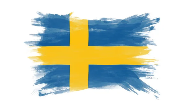 Skok Pędzla Flagi Szwecji Flaga Narodowa Białym Tle — Zdjęcie stockowe