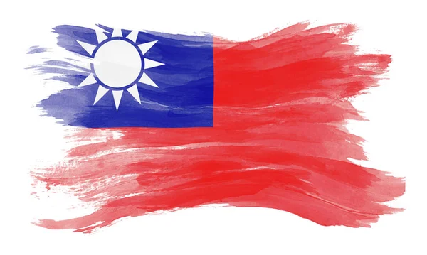 Мазок Кистью Флага Тайваня Национальный Флаг Белом Фоне — стоковое фото