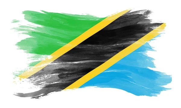 Tansania Flagge Pinselstrich Nationalflagge Auf Weißem Hintergrund — Stockfoto