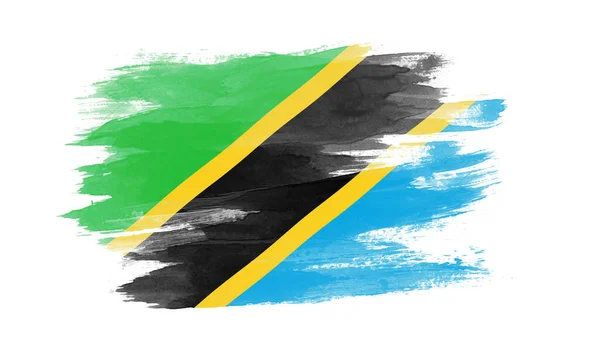 Pincel Bandera Tanzania Bandera Nacional Sobre Fondo Blanco — Foto de Stock