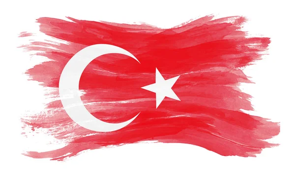 Pinselstrich Der Türkischen Flagge Nationalflagge Auf Weißem Hintergrund — Stockfoto