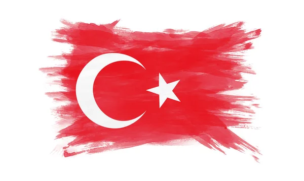 Golpe Pincel Bandera Turquía Bandera Nacional Sobre Fondo Blanco —  Fotos de Stock