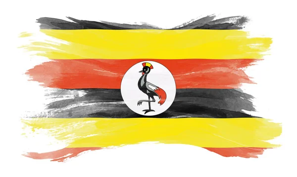 Oeganda Vlag Borstel Slag Nationale Vlag Witte Achtergrond — Stockfoto