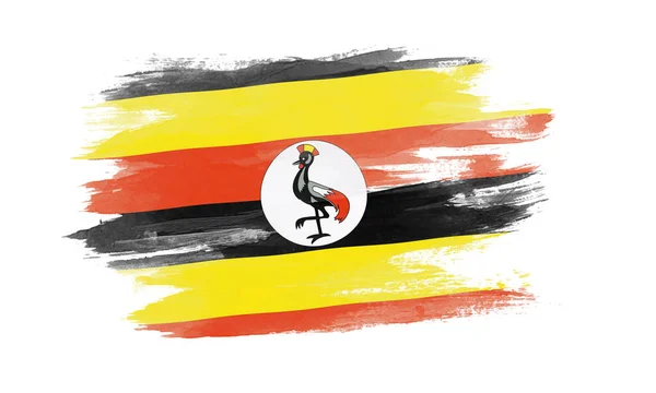 Uganda Flagga Pensel Stroke Nationell Flagga Vit Bakgrund — Stockfoto