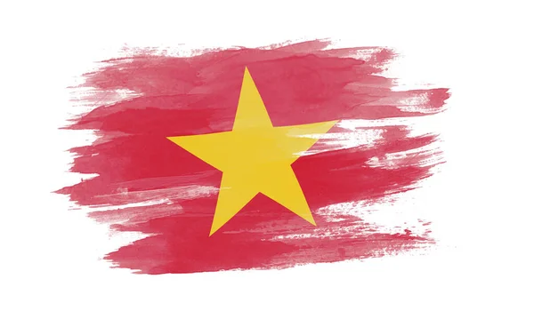 Vietnam Flagga Pensel Stroke Nationell Flagga Vit Bakgrund — Stockfoto