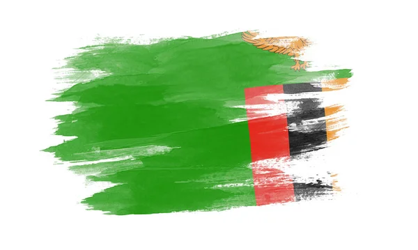 Zambie Vlajka Tahu Štětcem Národní Vlajka Bílém Pozadí — Stock fotografie