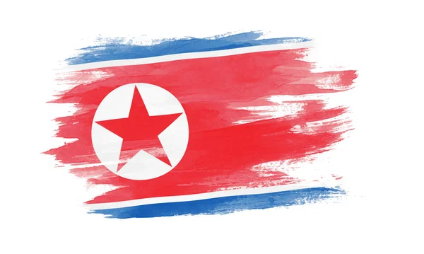 North Korea Flag Brush Stroke National Flag White Background — Stock Photo, Image