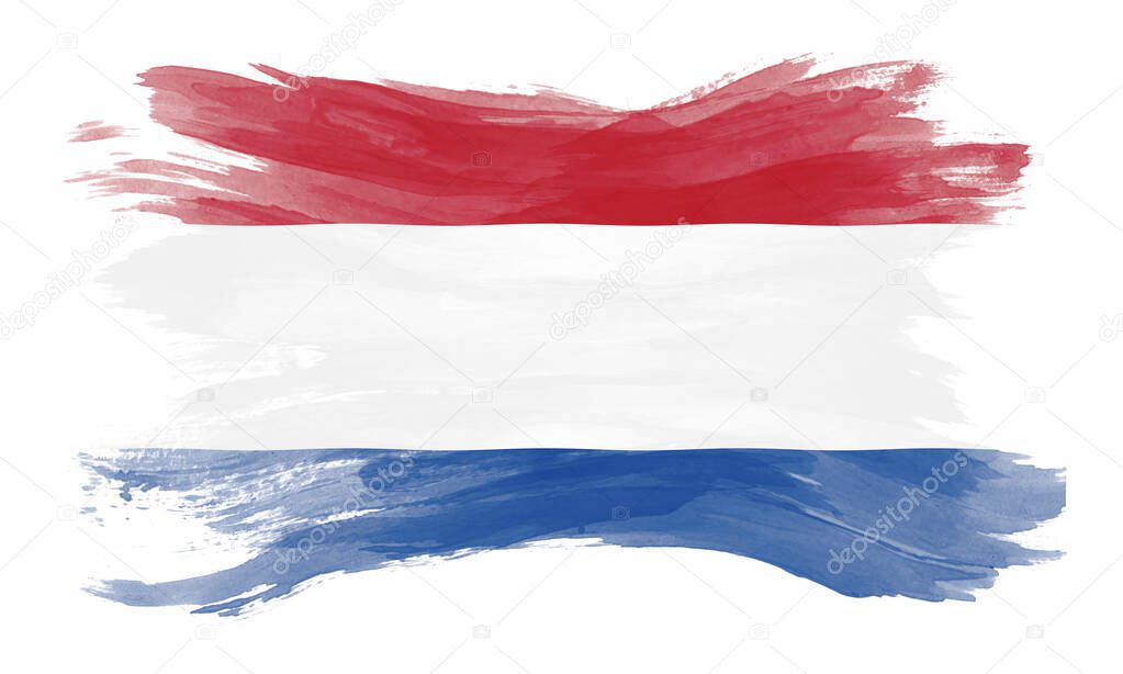 Netherlands flag brush stroke, national flag on white background
