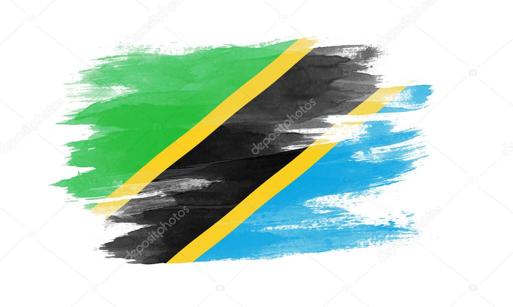 Tanzania flag brush stroke, national flag on white background