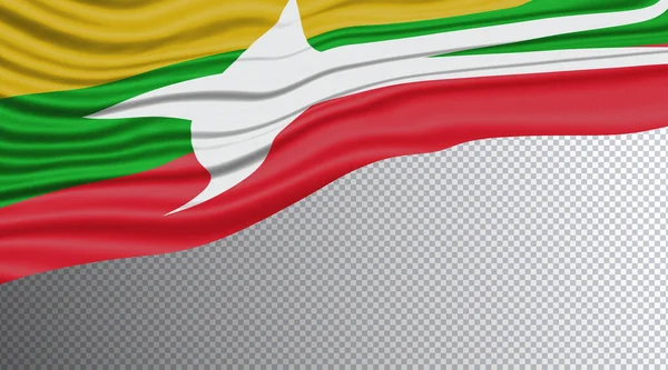 Mianmar Wavy Flag Nemzeti Zászló Vágási Útvonal — Stock Fotó